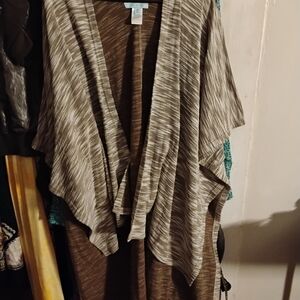 She + Sky Brown & Cream Knit Open Front Cardigan